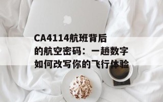 CA4114航班背后的航空密码：一趟数字如何改写你的飞行体验
