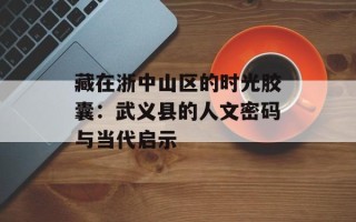 藏在浙中山区的时光胶囊：武义县的人文密码与当代启示